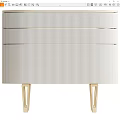 Modern Cream Colored Bedside Table With Vertical Stripes And Golden Legs
