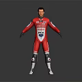 Man In Red Racing Suit Featuring Sponsor Logos Black Gloves White Shoes On Dark Background