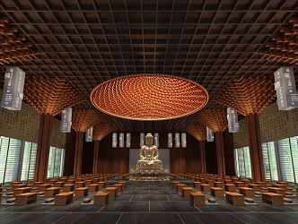 New Chinese Style Buddhist Hall Temple Morning Hall 3d model