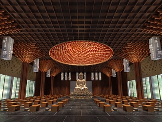 New Chinese Style Buddhist Hall Temple Morning Hall 3d model