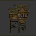 Rustic Wooden Elevated Cottage Featuring Green Roof And Small Windows On Stilts