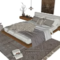Modern Double Bed Bedroom Design With Soft Pillows And Woven Rug On Wooden Floor