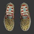 Slip On Sneakers With Colorful Printed Design White Soles Blue Trim And Red Inner Lining