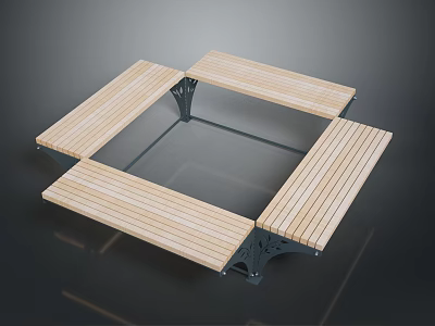 Square Shaped Platform Structure With Wooden Slats Metal Brackets And Glass Panel 3d model