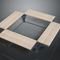 Square Shaped Platform Structure With Wooden Slats Metal Brackets And Glass Panel