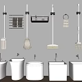 Bathroom Cleaning Tools With Wall Mounted Mops Racks And White Bidets 3d model