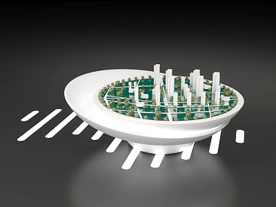 Circular Urban Model With Green Area And White High Rise Buildings On Radial Base 3d model