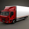 IVECO Red And White Box Truck With Cab And Cargo Body Exterior Design