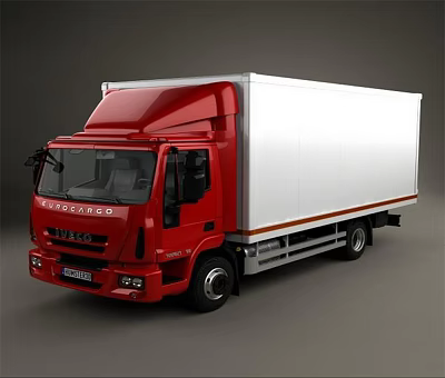 IVECO Red And White Box Truck With Cab And Cargo Body Exterior Design 3d model