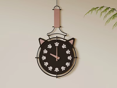 Cat Ear Shaped Wall Clock With Paw Prints And Hanging Strap For Home Decor 3d model