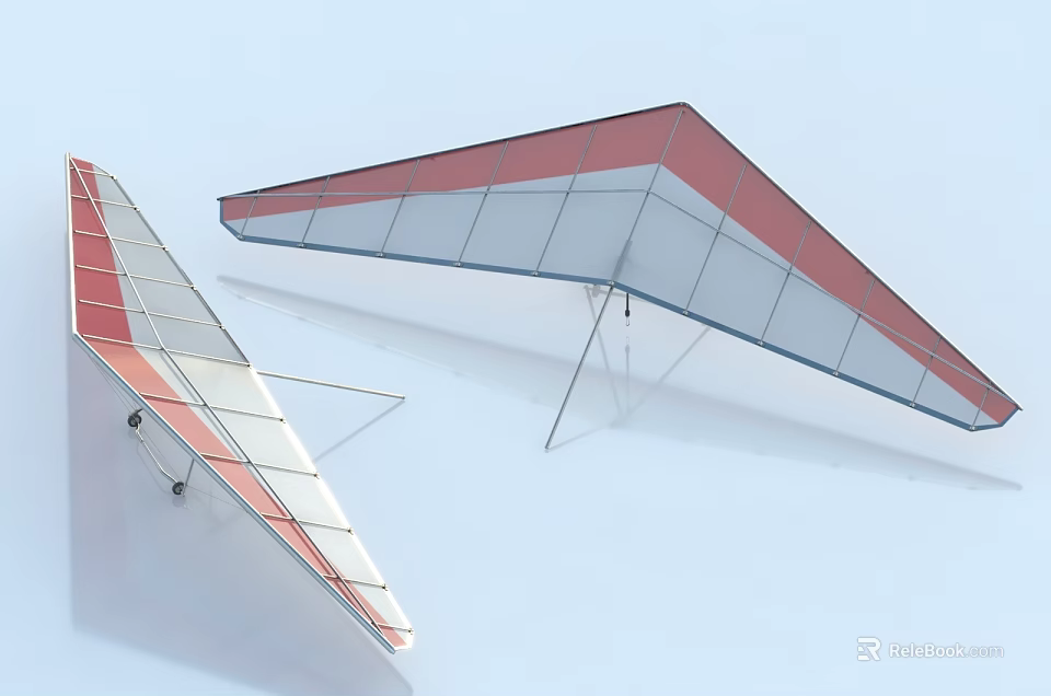 Red And White Hang Glider Models With Blue Accents And Wing Frames 3d model