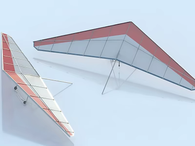 Red And White Hang Glider Models With Blue Accents And Wing Frames 3d model