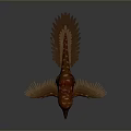 3D Bird Model With Red Bow Tie Brown Feathers Spread Wings Big Eyes And Crest