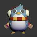 Cute Blue Bird Character With White Earmuffs Red Yellow Scarf And Yellow Beak Feet