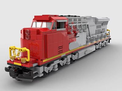 Lego Train Model in Red and Gray with Yellow Front Details and Toy Construction Design 3d model
