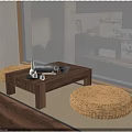 Round Rattan Woven Stools In Natural Indoor Living Space With Wooden Coffee Table And Plants