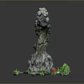 Wooden Stone Decorative Sculpture With Tree Stump Shape And Green Moss Base