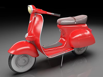 Vintage Red Scooter Classic Design With Gray Leather Seat And Headlight 3d model