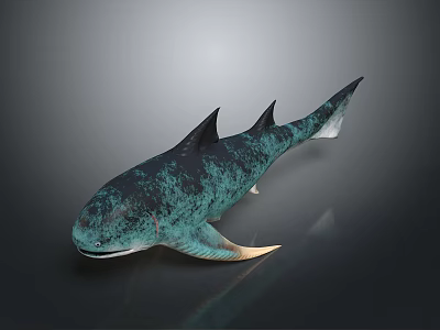 Realistic 3D Rendered Blue Green Spotted Shark With Dorsal Fins Tail And Dark Background 3d model