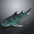 Realistic 3D Rendered Blue Green Spotted Shark With Dorsal Fins Tail And Dark Background