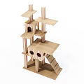Natural Wooden Multi Level Cat Tree With Platforms Holes And Ladder