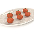 Elegant Dinnerware Set Featuring Oval White Marble Plate With Five Orange Fruits Green Top