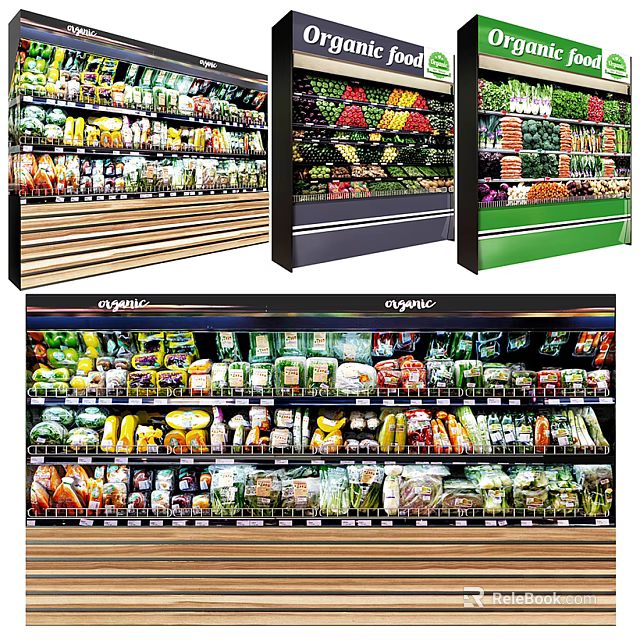 Modern Retail Display Shelves With Fresh Produce And Packaged Food Items 3d model 