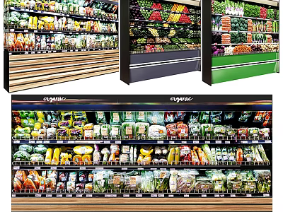 Modern Retail Display Shelves With Fresh Produce And Packaged Food Items 3d model