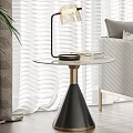 Modern Side Table with Round Glass Top Black Cone Base Table Lamp and Books