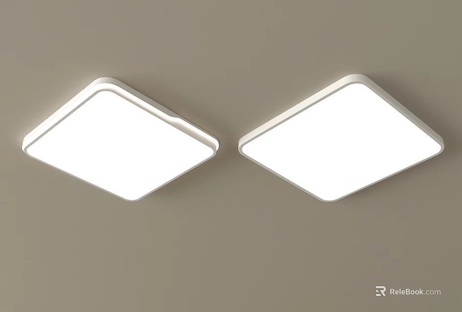 Two Square White Modern Ceiling Lights Mounted On Ceiling For Home Lighting 3d model