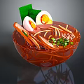 Delicious Ramen Bowl With Soft Boiled Eggs Meat And Green Onions In Red Broth