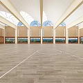 Spacious Indoor Sports Hall With Bright Interior Wooden Floor And Arch Skylights For Fitness