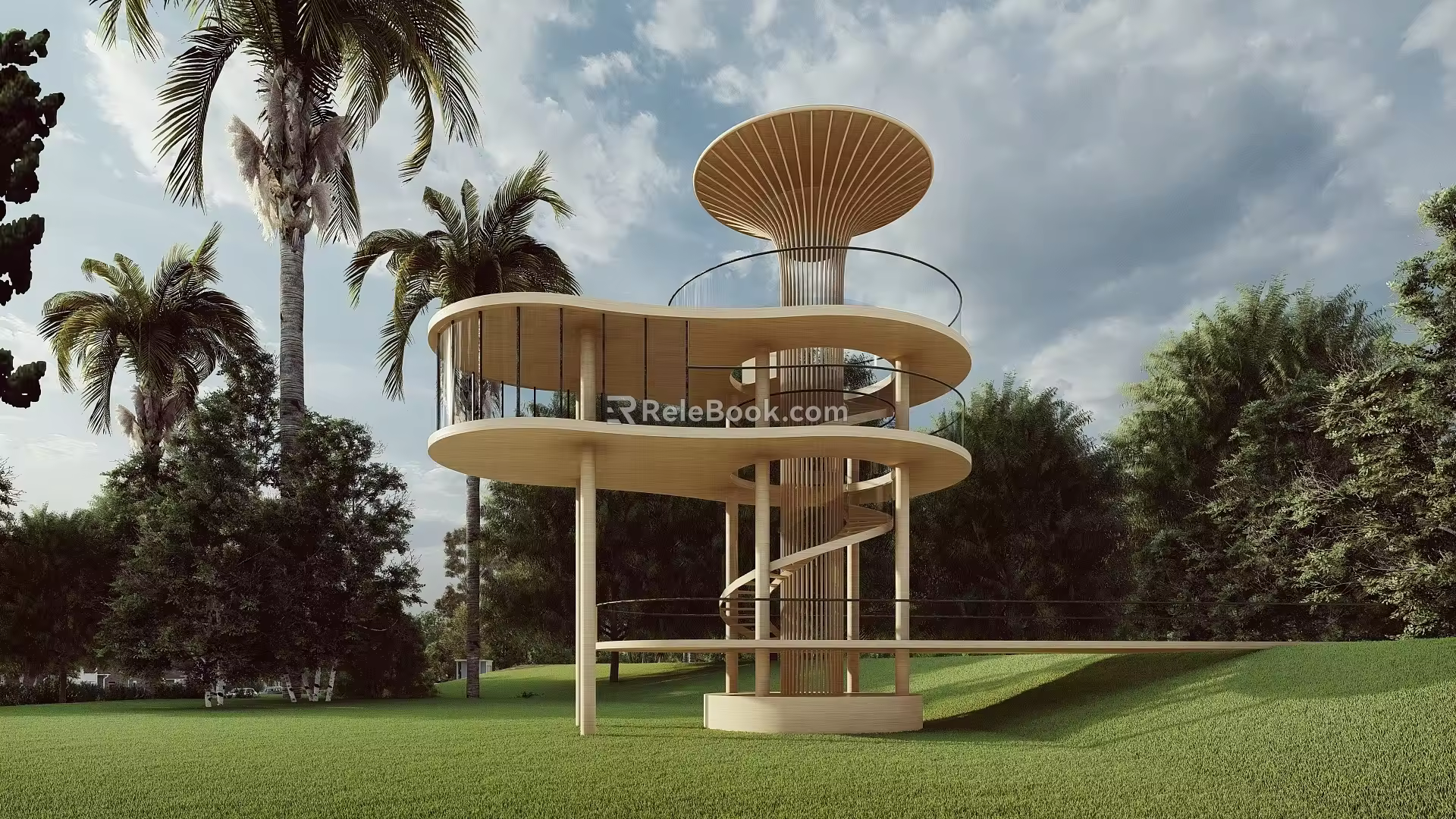 Modern Watchtower Flame Platform 3d model