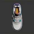 White Sneakers With Pink Blue Purple Accents And Red Sole Design