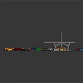 Various Cars And Truck At Toll Booth With Traffic Cones And Signs