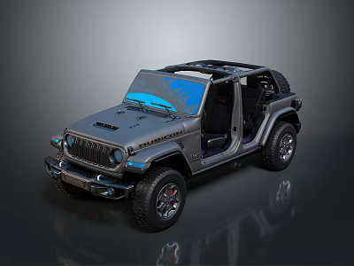 Rugged Gray Jeep Open Top With Doors Open And Off Road Tires 3d model
