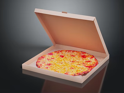 Open Cardboard Pizza Box Holding Tasty Cheese And Tomato Covered Pizza 3d model