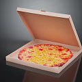 Open Cardboard Pizza Box Holding Tasty Cheese And Tomato Covered Pizza
