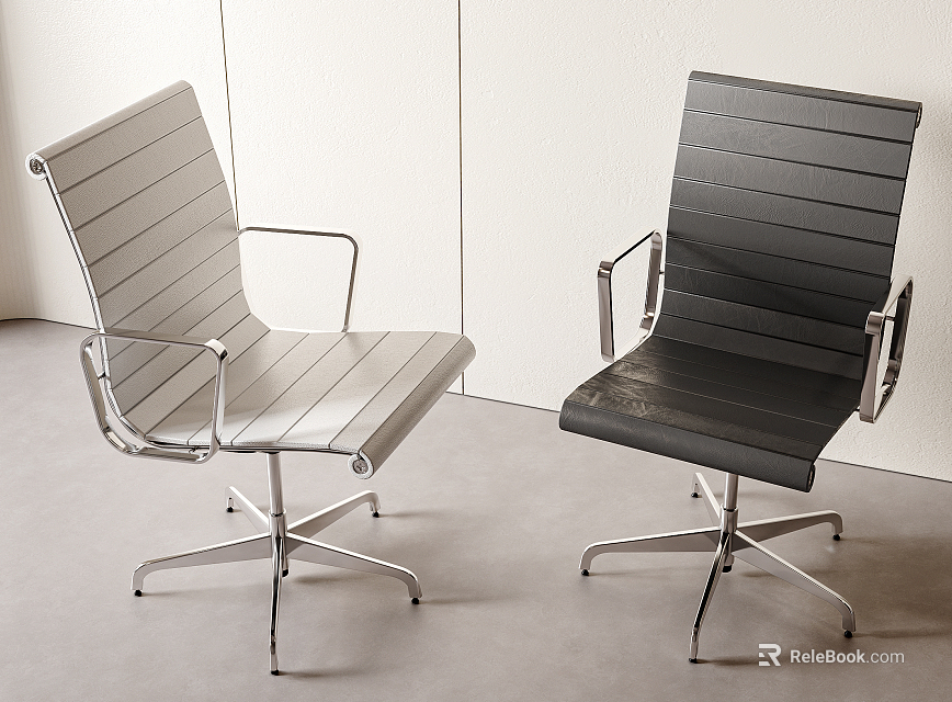 Modern Light Gray And Black Office Chairs With Metal Frame Armrests And Five Claw Base 3d model 