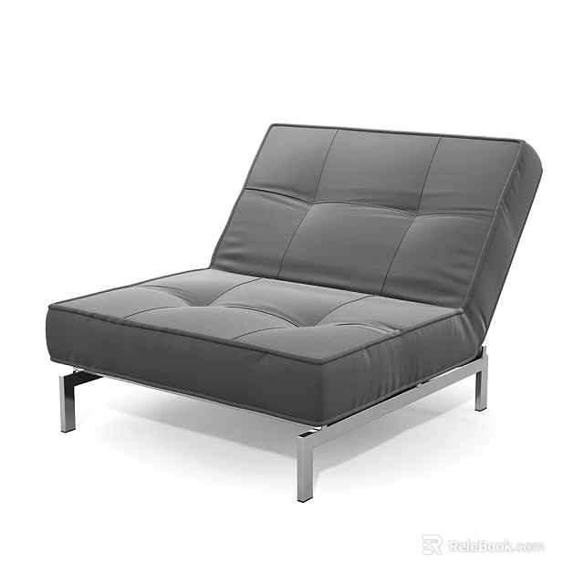 Gray Leather Single Sofa With Metal Legs Modern Minimalist Living Room Design 3d model 