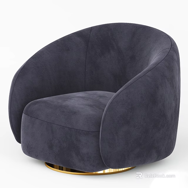 Modern Dark Blue Velvet Armchair with Rounded Curved Arms and Comfortable Design 3d model 