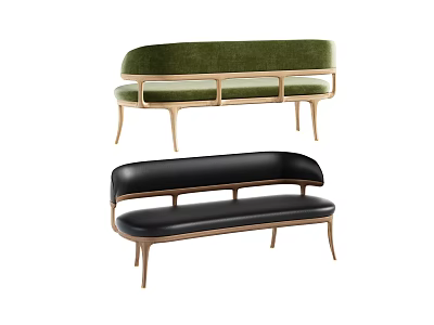 Modern Multi Person Sofa Design With Green Velvet Black Leather And Wooden Legs 3d model
