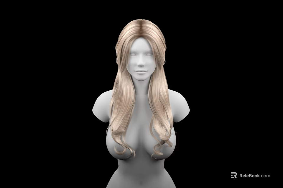 Game and Movie Character 3D Model With Long Blonde Wavy Center Parted Hair Upper Body 3d model 