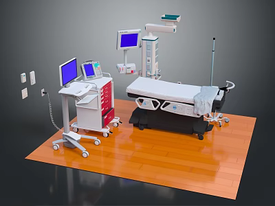 Advanced Medical Examination Table With Mobile Cart Digital Monitors And Equipment Stand 3d model