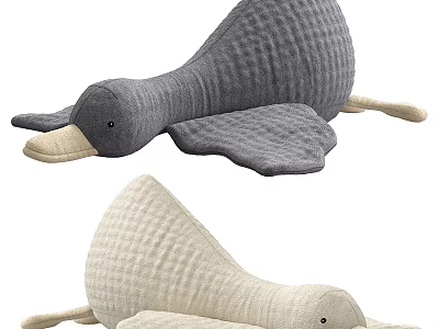 Plush Duck Toys In Gray And Beige Quilted Fabric With Soft Wings And Long Beak 3d model