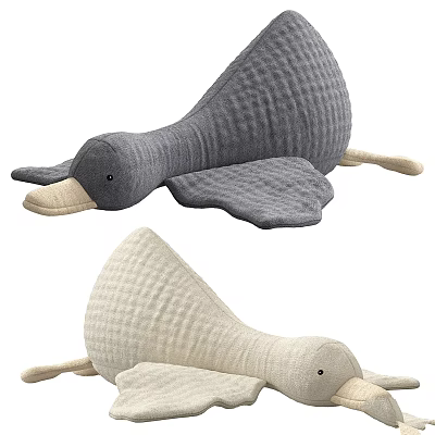 Plush Duck Toys In Gray And Beige Quilted Fabric With Soft Wings And Long Beak 3d model