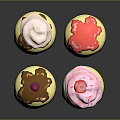 Colorful Cupcakes With Chocolate Sauce Cream Strawberry And Cherry Toppings On Black Background