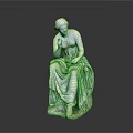 Classical Woman Statue In Sitting Posture With Flowing Drapery And Contemplative Hand Gesture