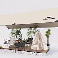 Cozy Canvas Pyramid Tent Setup With Outdoor Chairs Potted Plants And Wooden Deck