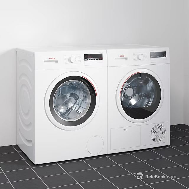 Two White Modern Washing Machines Side By Side With Digital Control Panels 3d model